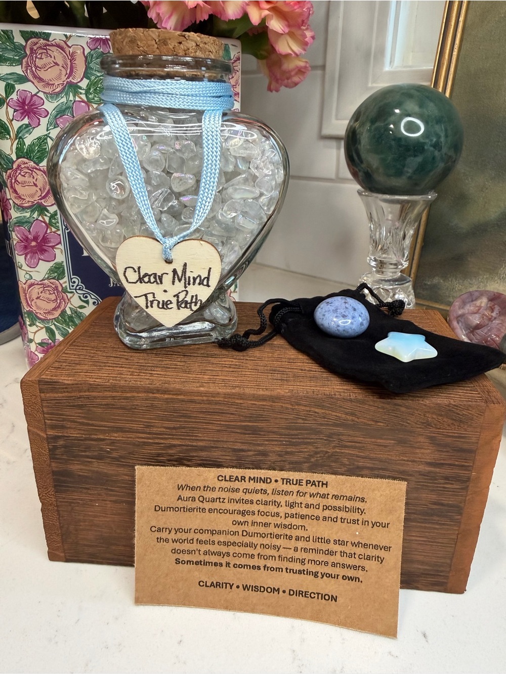 🤍✨ CLEAR MIND • TRUE PATH ✨💙 Aura Quartz & Dumortierite Intention Jar